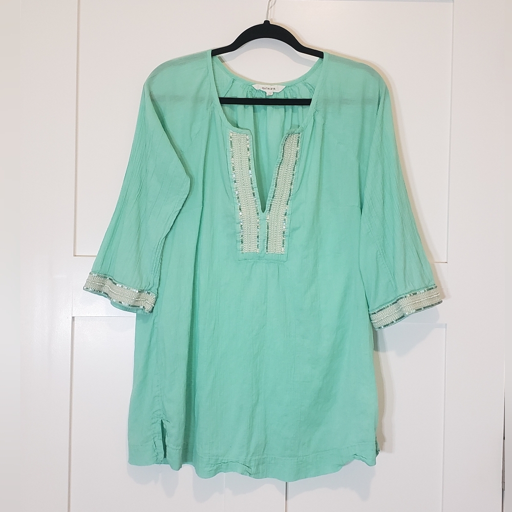 Athleta Swim Cover Up Tunic Mint Green Mariana 3/4 Sleeve Embellishments Medium